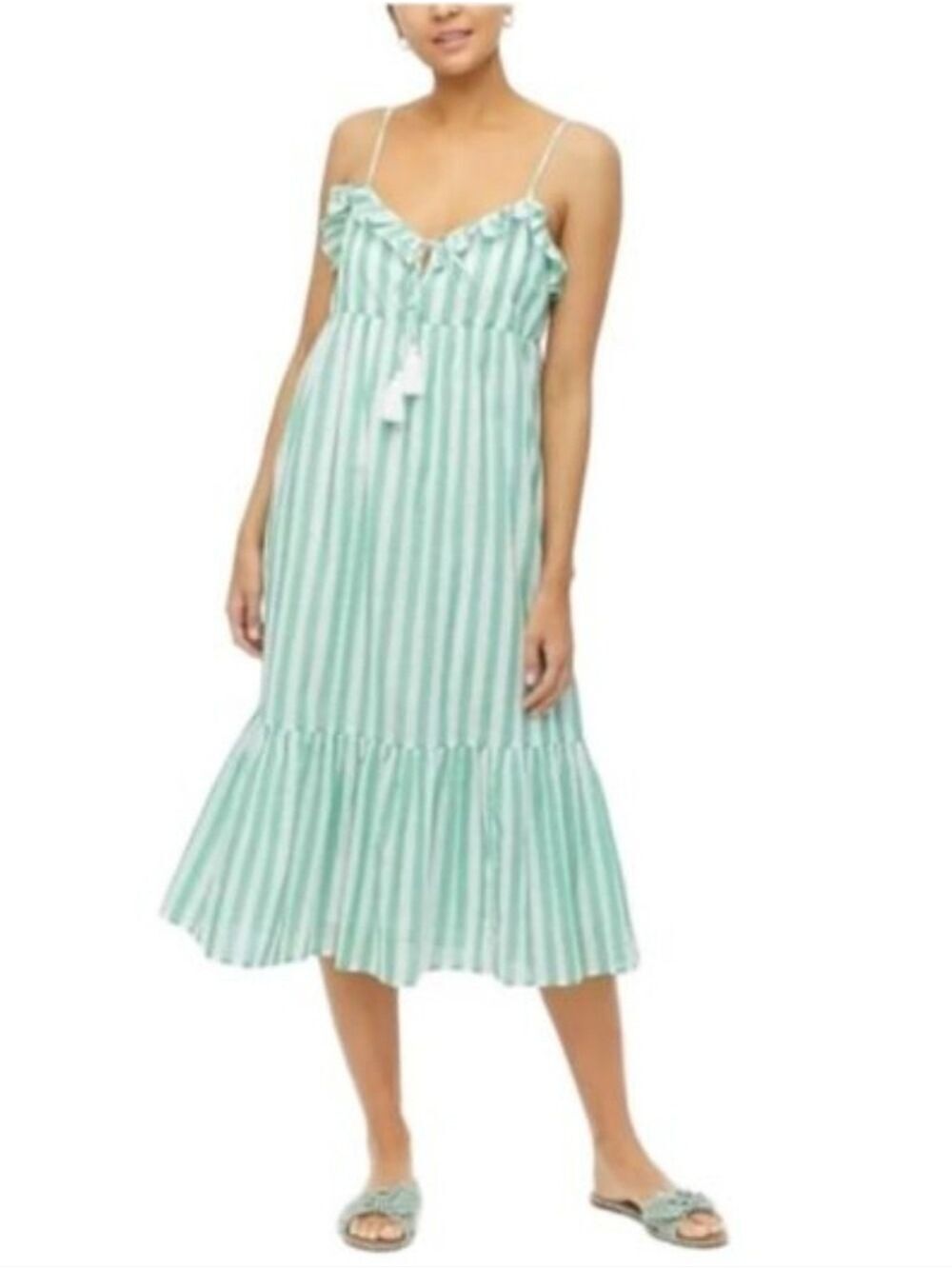J. CREW RUFFLE TIERED DRESS COVER-UP STRIPE SIZE SMALL ADJUSTABLE STRAPS - Picture 10 of 12